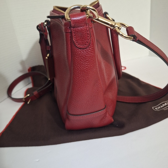 Coach Central Pebble Leather Satchel Red Maroon Medium Sized Crossbody Purse EUC - Picture 5 of 17